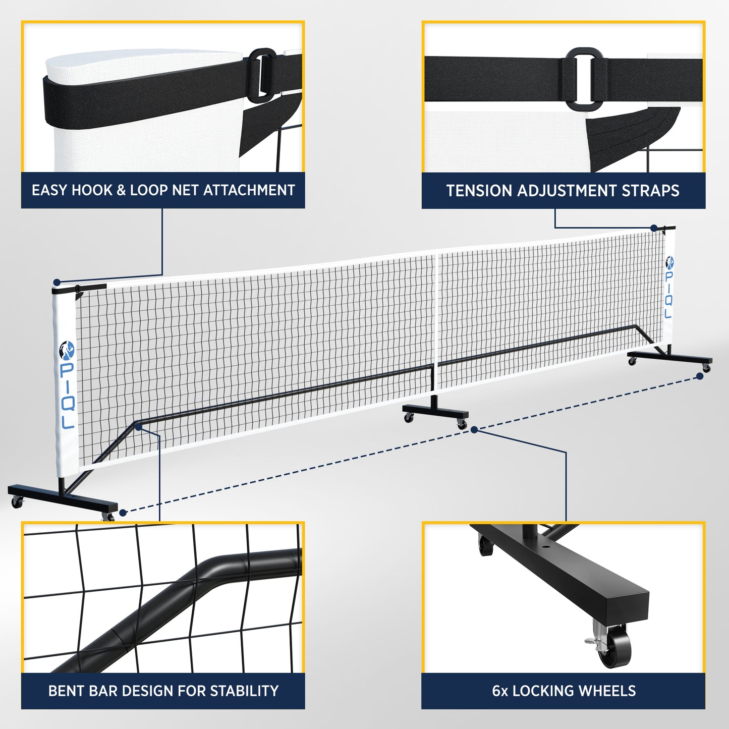 PIQL Portable Pickleball Net System with Wheels